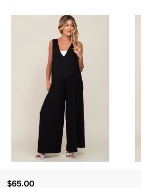 Pinkblush Maternity Black Sleeveless Wide-Leg V-Neck Jumpsuit